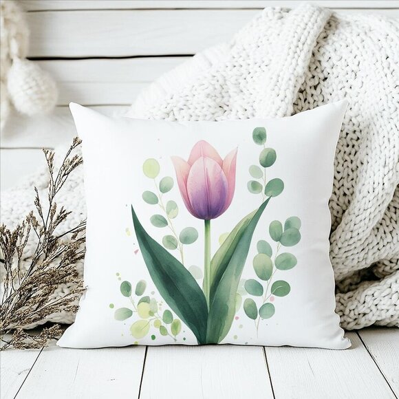 Modern Floral Square Pillow Cover: Soft Cushion for Living Room, Spring Decor - Picture 4 of 6